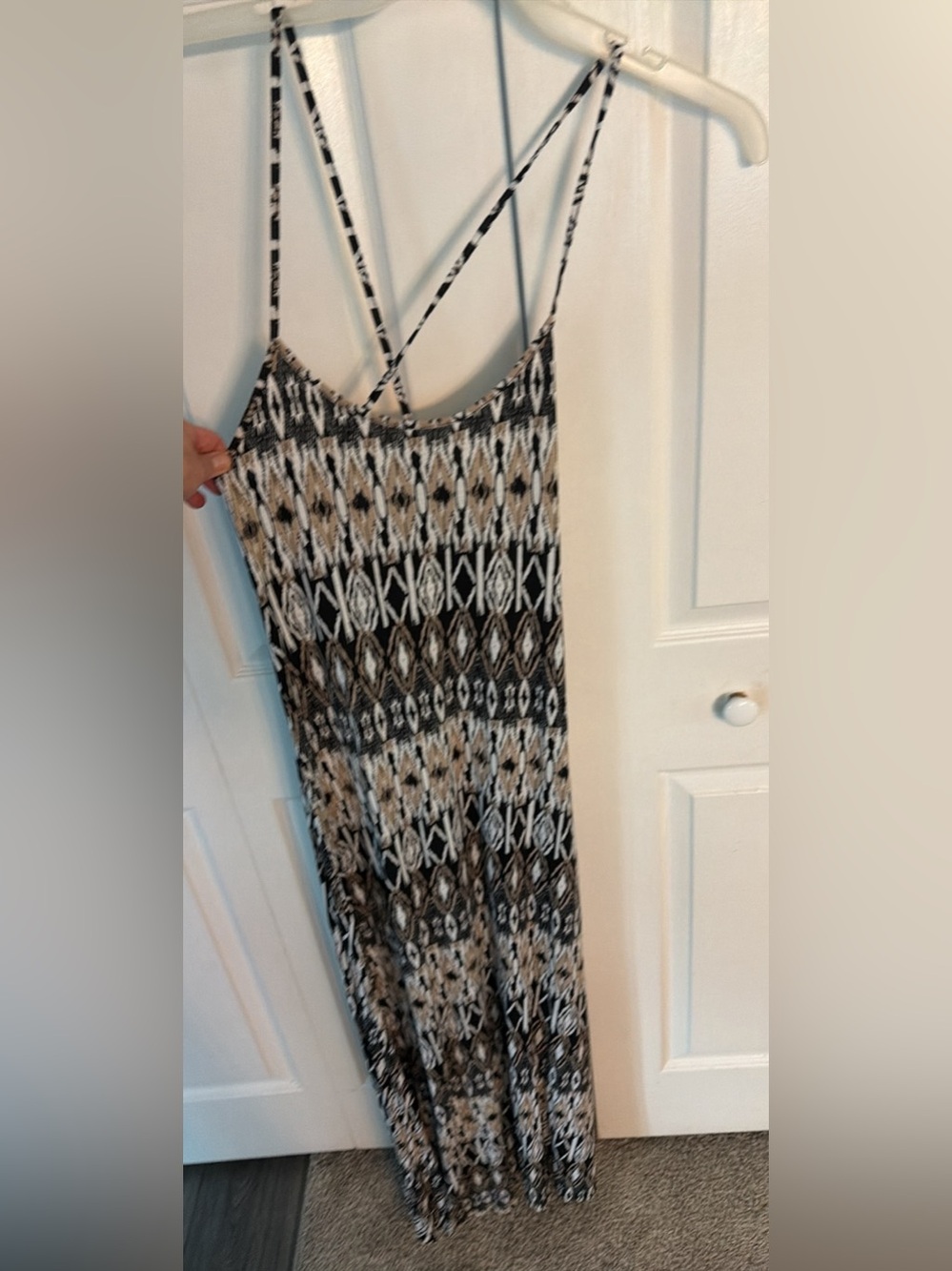 Spaghetti-Strap Black & Cream Patterned Maxi Dress